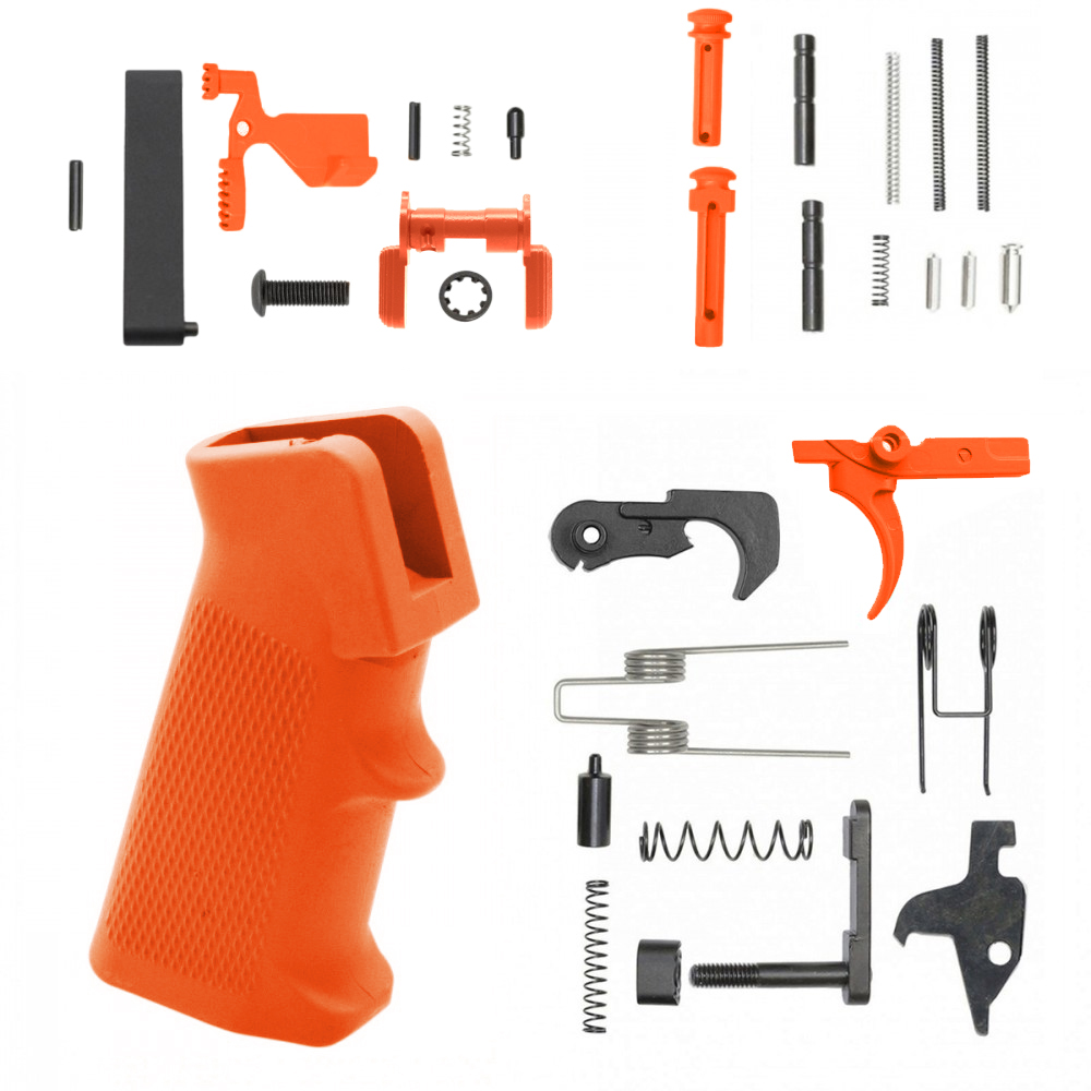 AR-15 Lower Parts Kit w/ Cerakote Hunter Orange (SAFETY AND GRIP OPTION)